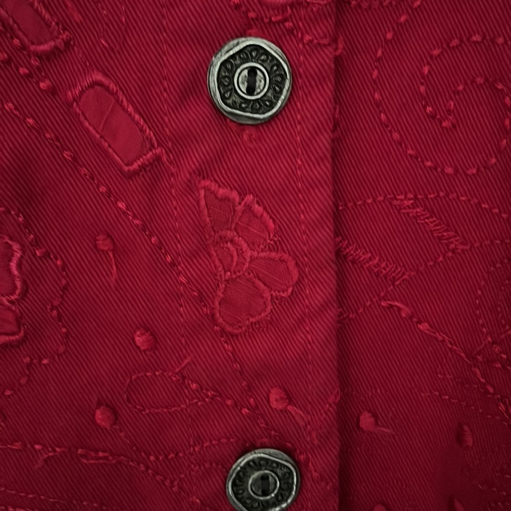 Chico’s Design Women’s Jacket Size 1 Button Down 100% Cotton Color Raspberry - Picture 5 of 5